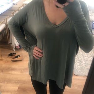 Sage Green VNeck Long Sleeve Piko top